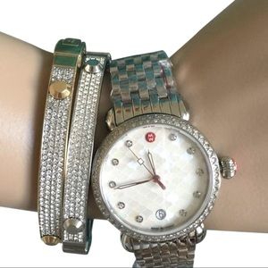 MICHELE Silver Csx 36 Diamond Mother of Pearl Mosaic  Mop Watch